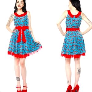 Sourpuss blue and red cherries dress